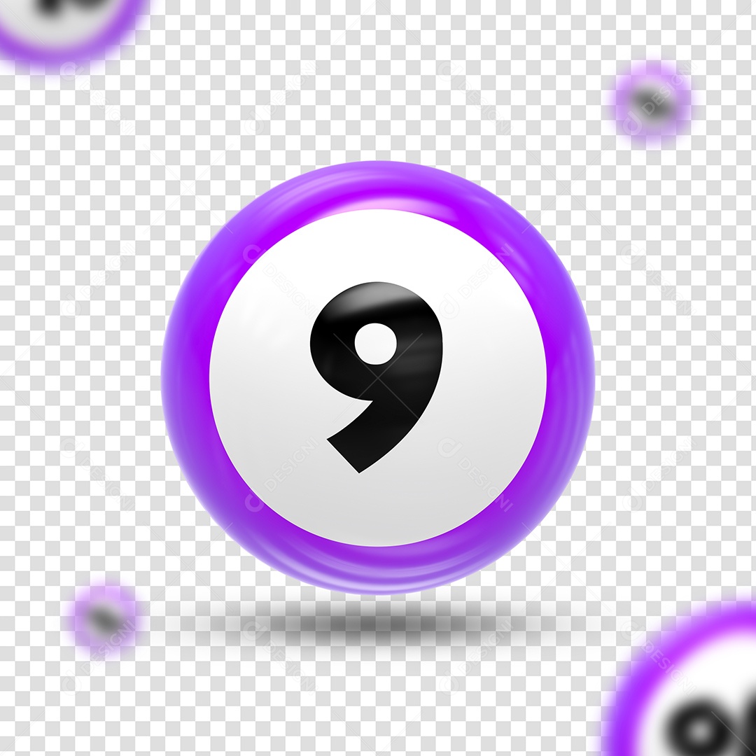 Número 9 Elemento 3D Preto para Composição PSD