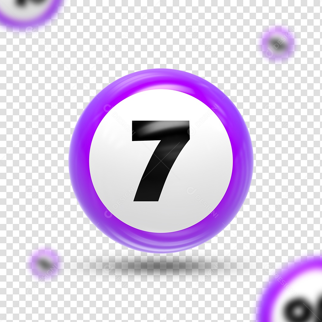 Número 7 Elemento 3D Roxo Preto para Composição PSD