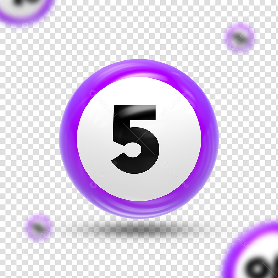 Número 5 Elemento 3D Roxo Preto para Composição PSD