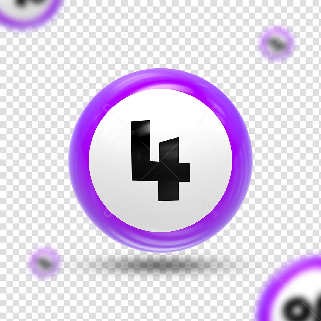 Número 4 Elemento 3D para Composição PSD