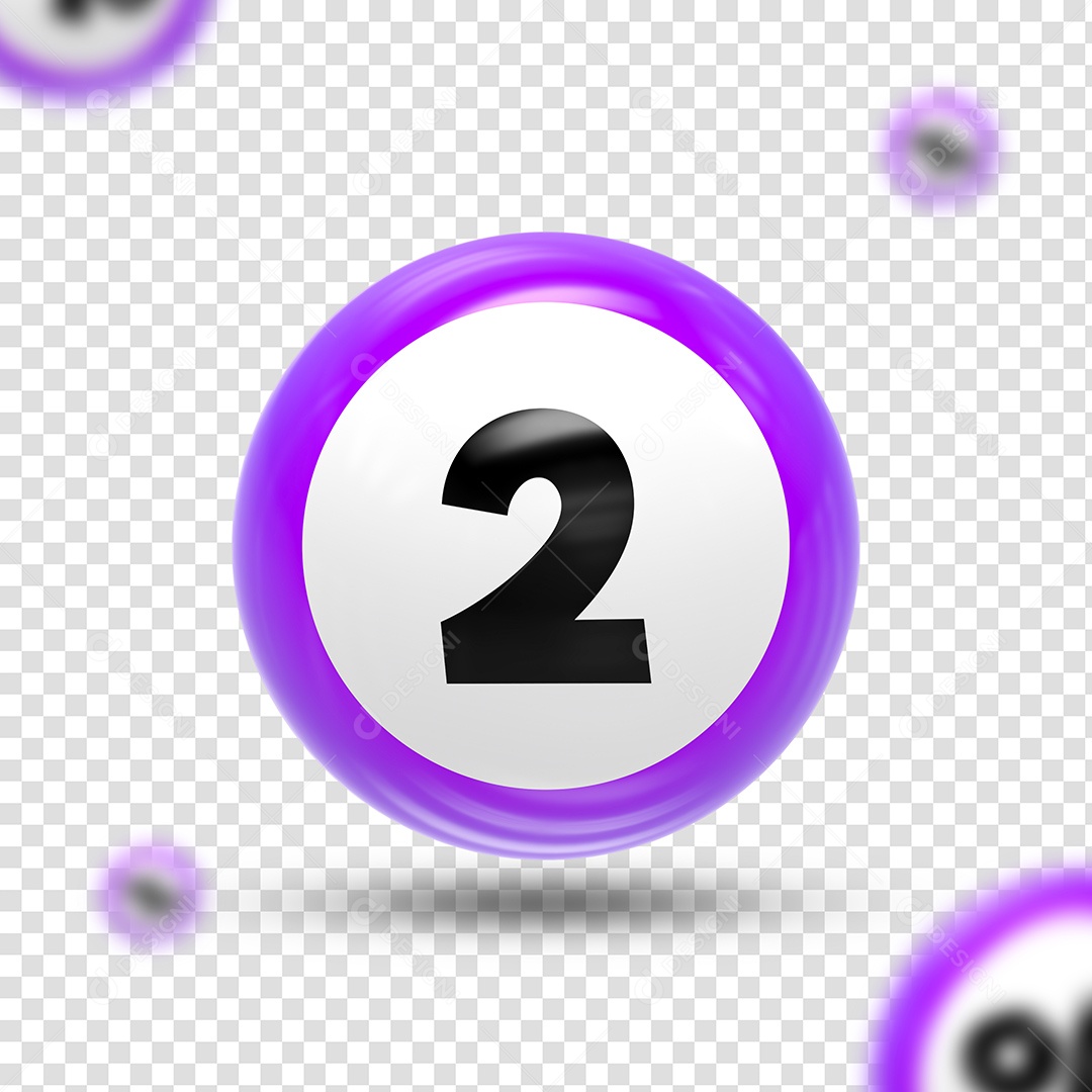 Número 2 Preto Elemento 3D para Composição PSD