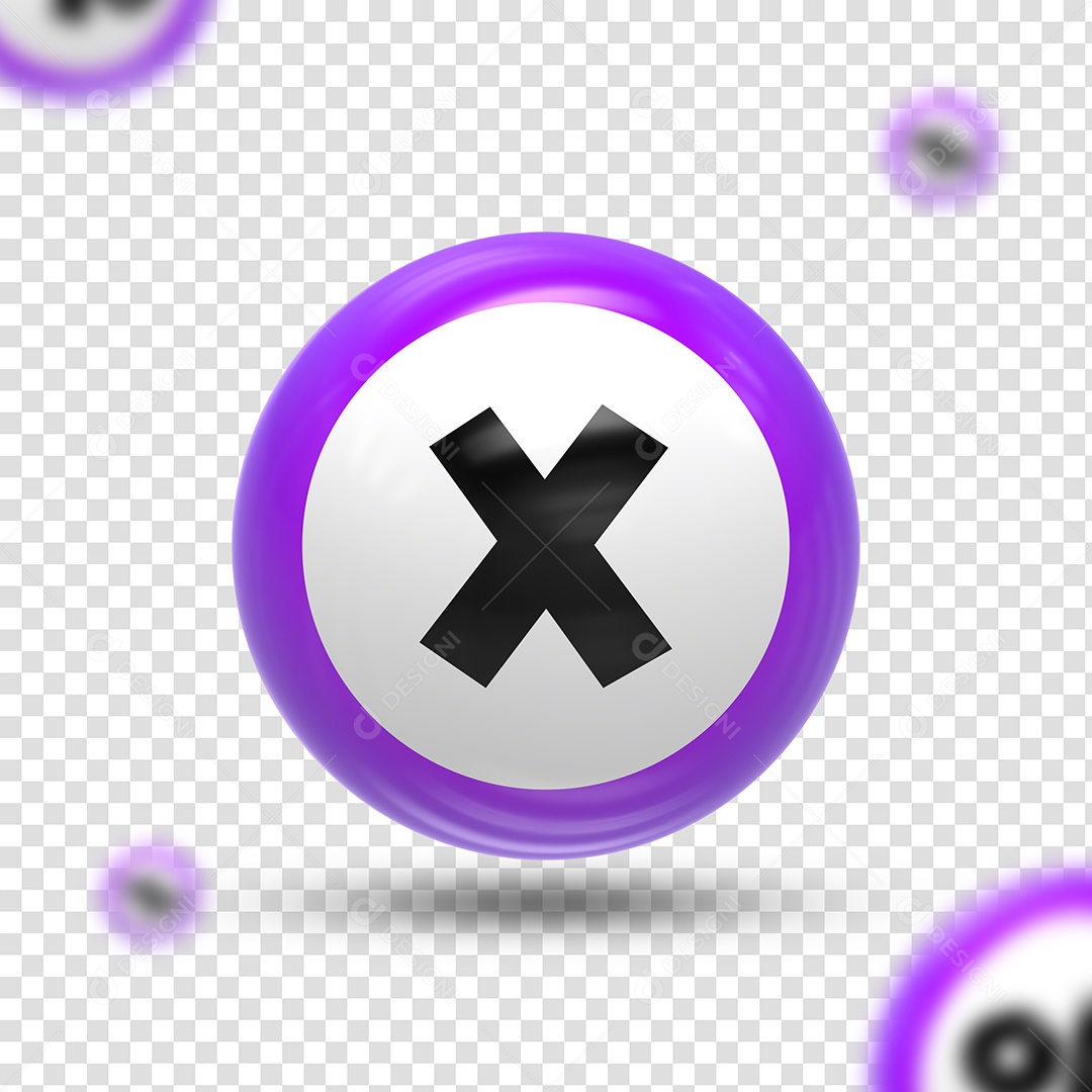 Letra X Maiúsculo Elemento 3D Roxo Preto para Composição PSD