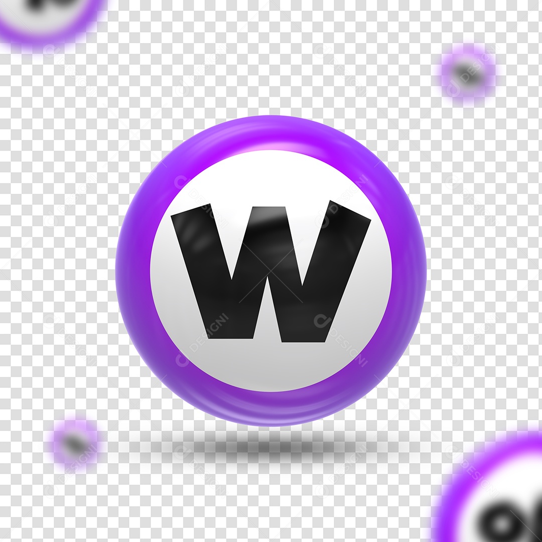 Letra W Maiúsculo Elemento 3D para Composição PSD