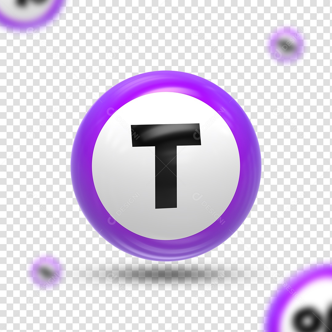 Letra T Maiúsculo Elemento 3D Preto para Composição PSD