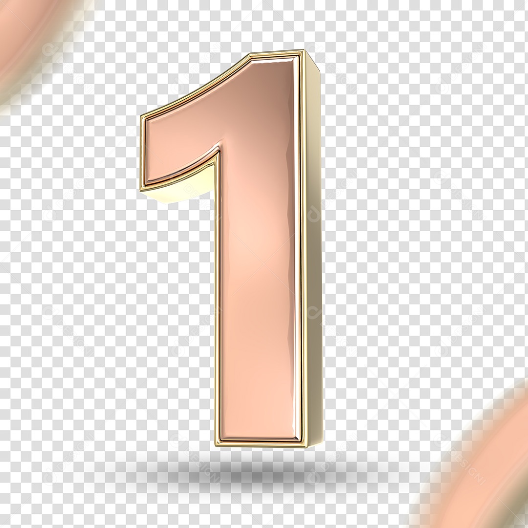 Número 3D 1 Rosa para Composição PSD