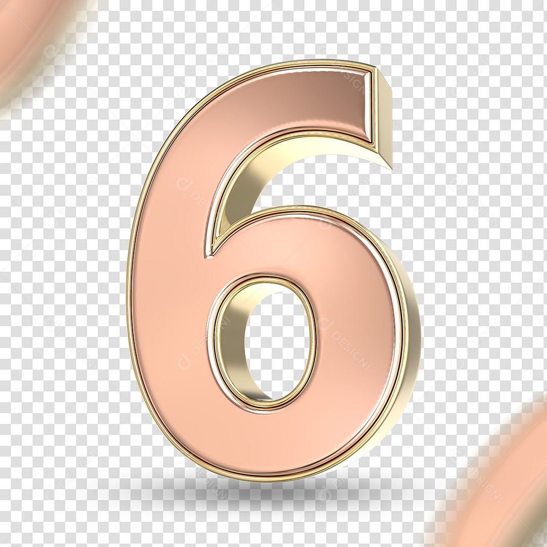 Número 3D 6 Rosa para Composição PSD