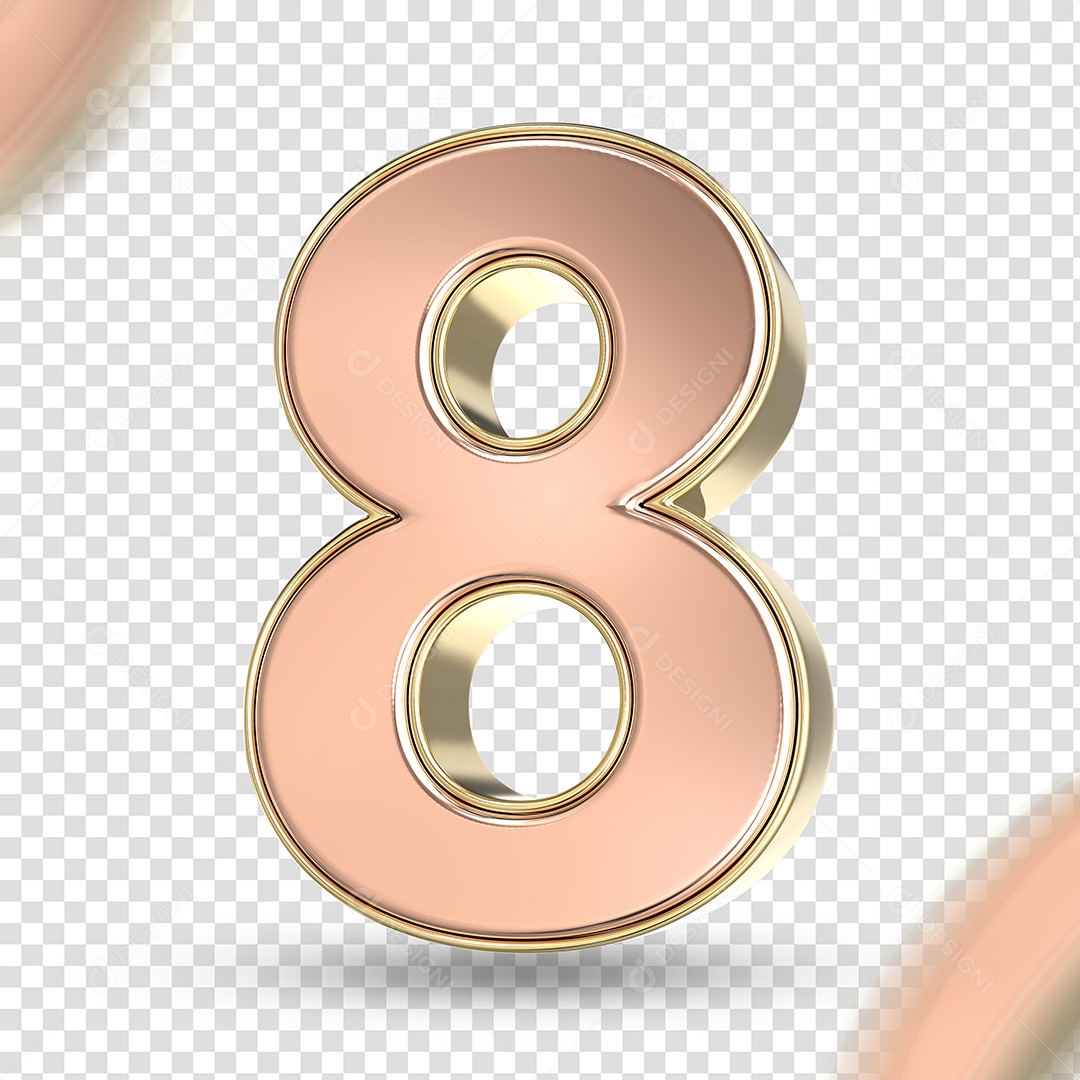 Número 3D 8 Rosa para Composição PSD