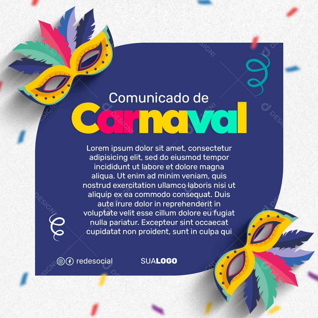 Social Media Comunicado De Carnaval PSD Editável