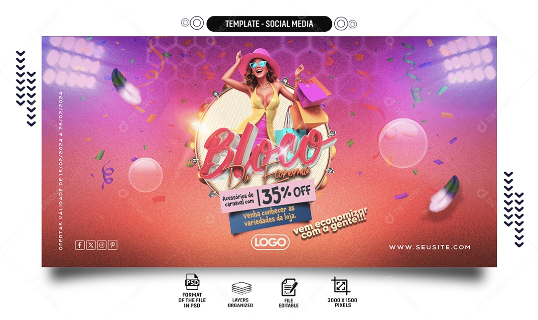 Banner Bloco Da Economia Economizar Com a Gente Social Media PSD Editável