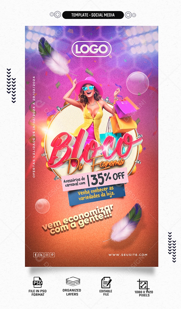 Social Media Story Bloco Da Economia Vem Economizar Com a Gente PSD Editável