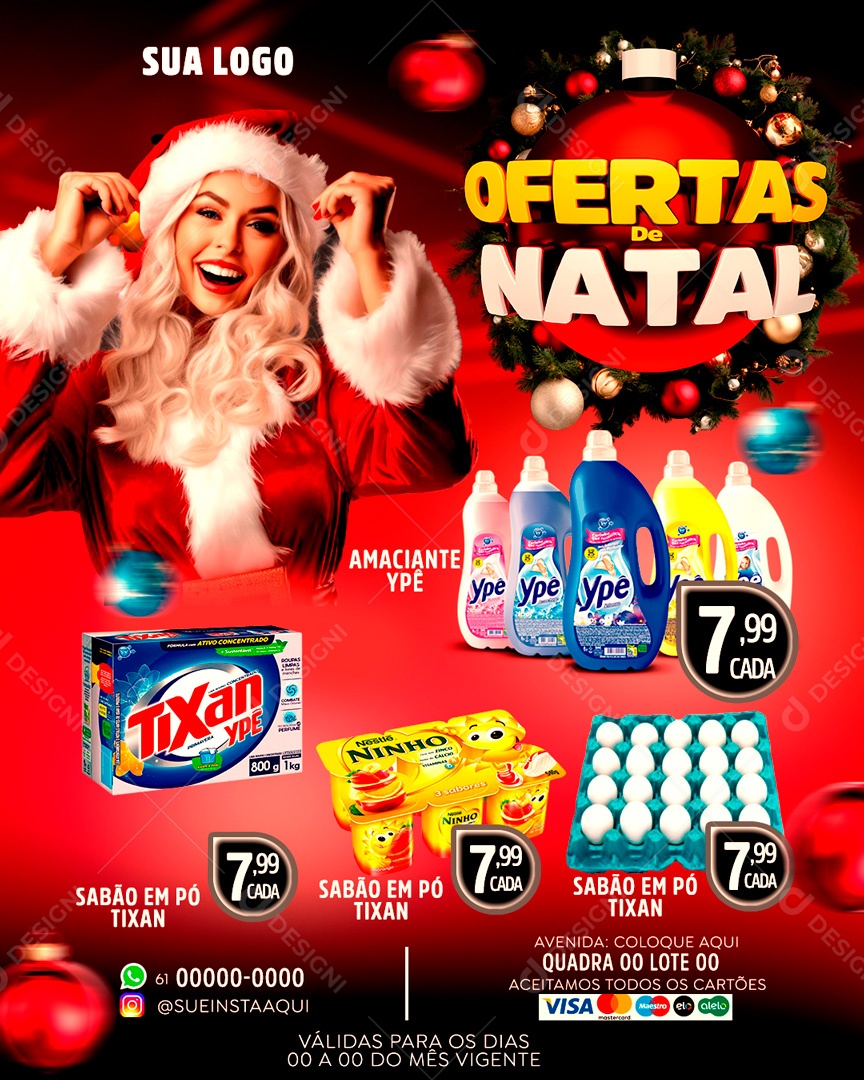Social Media Encarte Feed Ofertas De Natal Supermercado PSD Editável