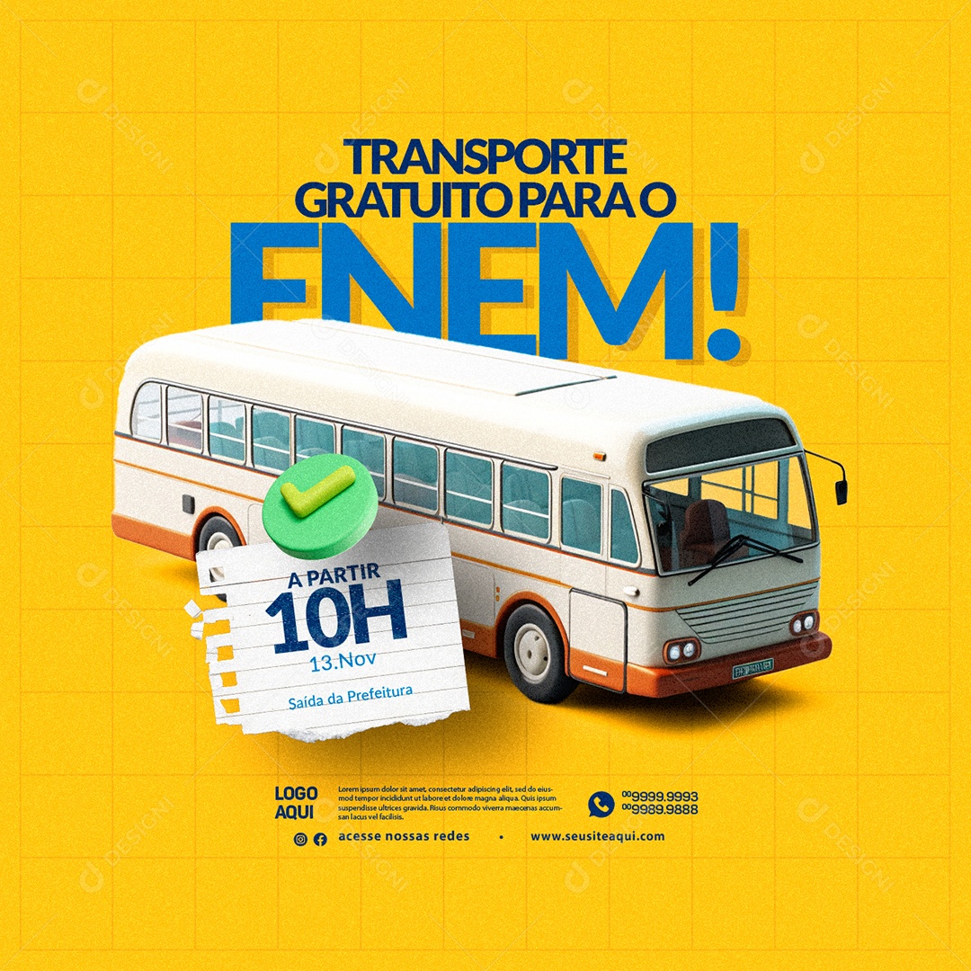 Transporte Gratuito Para o Enem A Partir 10H Saída da Prefeitura Social Media PSD Editável