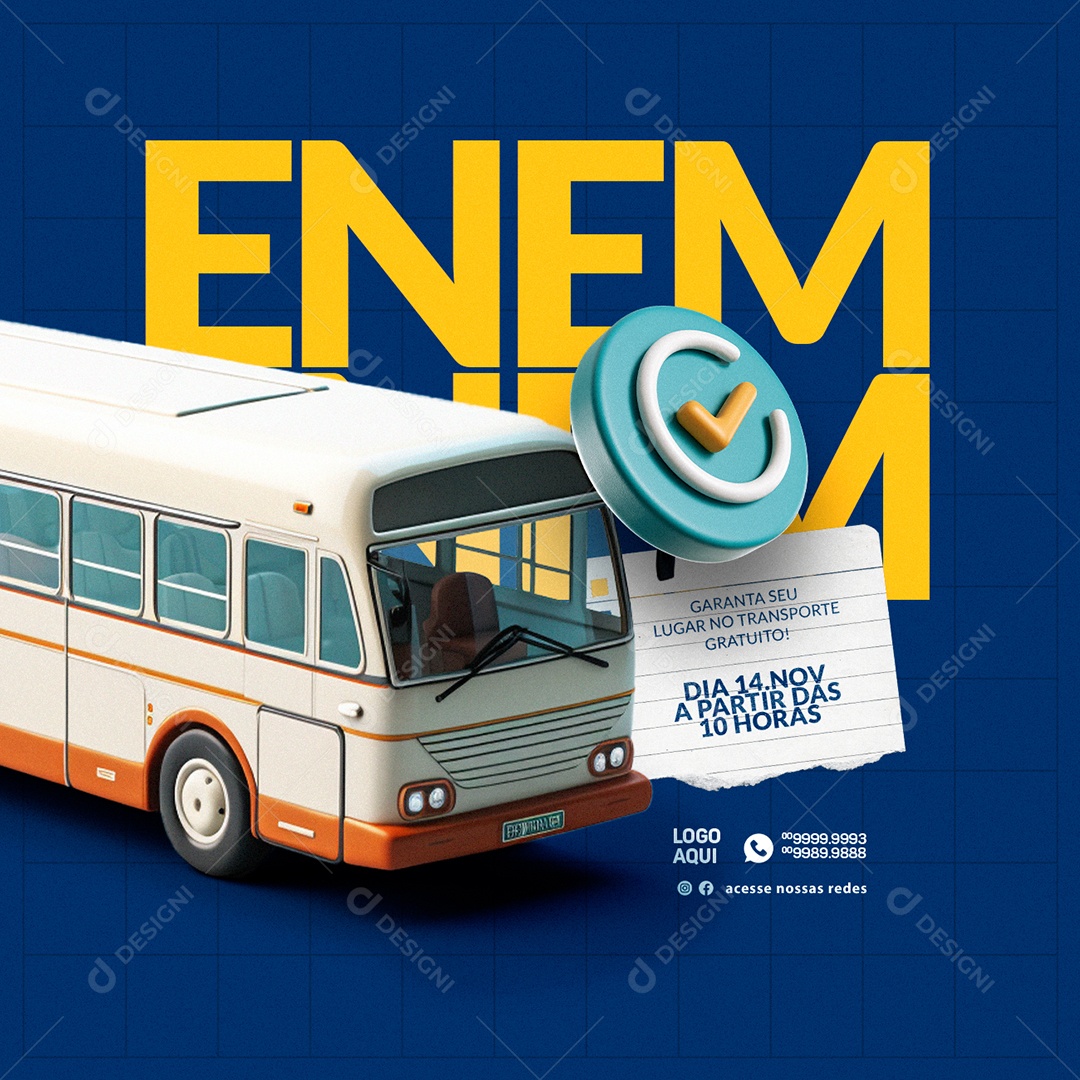 Transporte Enem Garanta seu Lugar no Transporte Gratuito Social Media PSD Editável