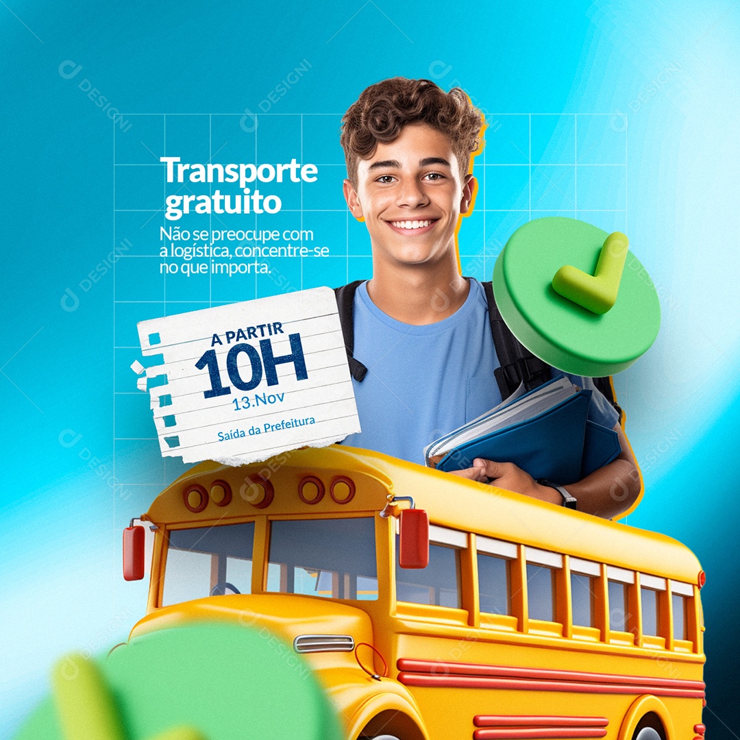 Transporte gratuito Enem Saída da Prefeitura Social Media PSD Editável