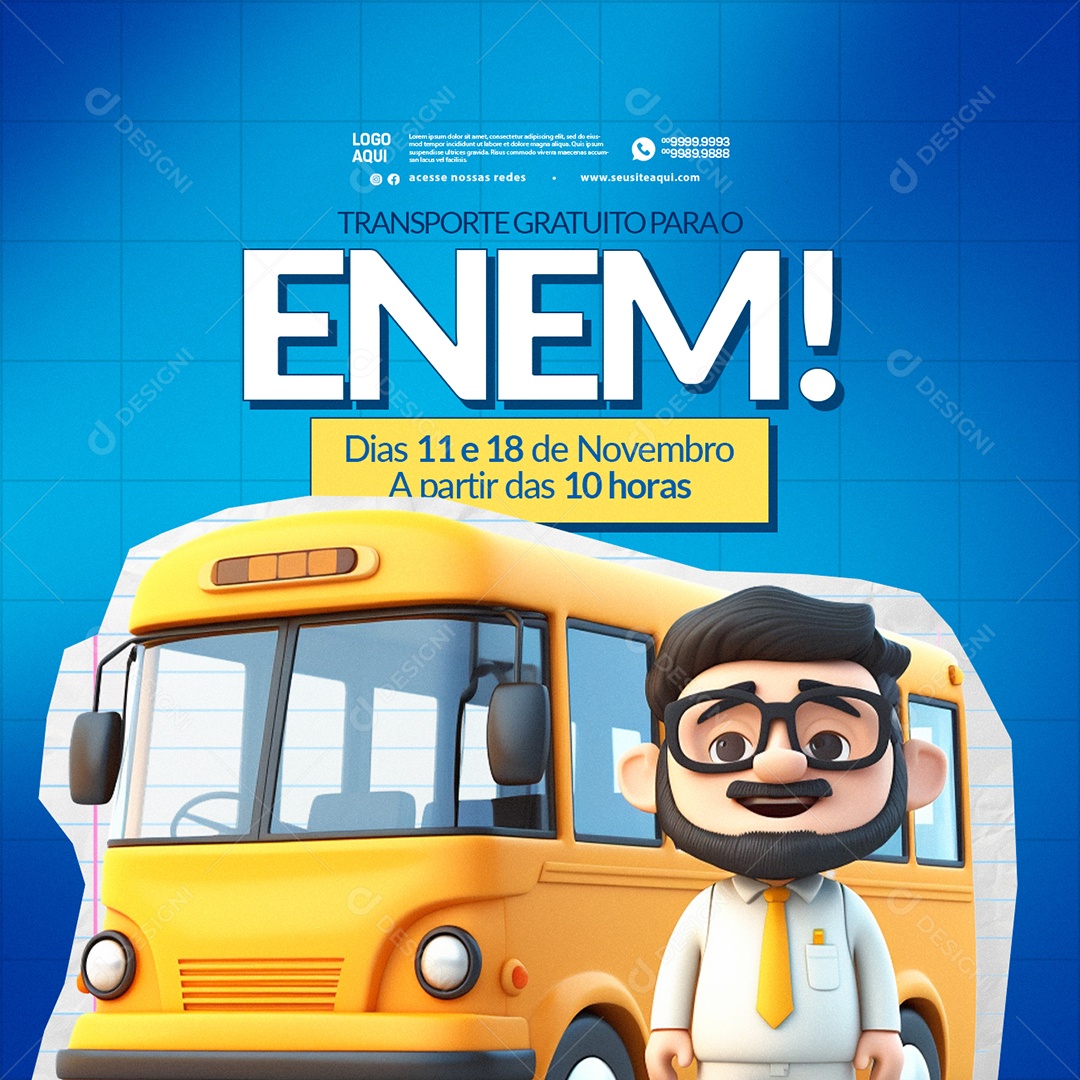 Transporte Gratuito para o Enem Social Media PSD Editável