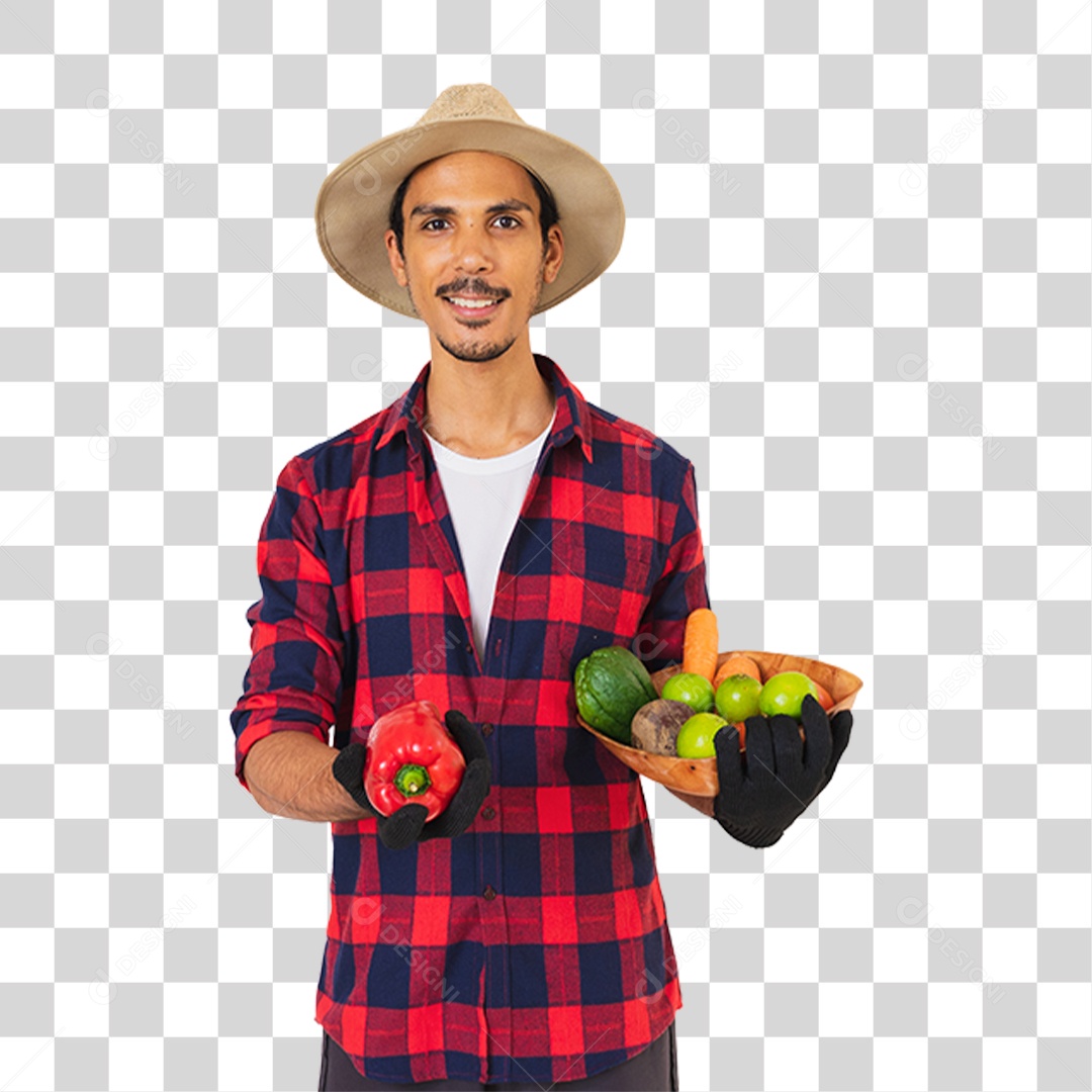 Homem com Camisa Quadriculada São João PNG Transparente