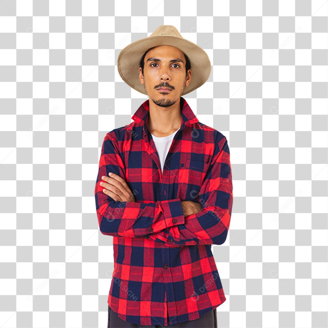Homem com Camisa Quadriculada São João PNG Transparente