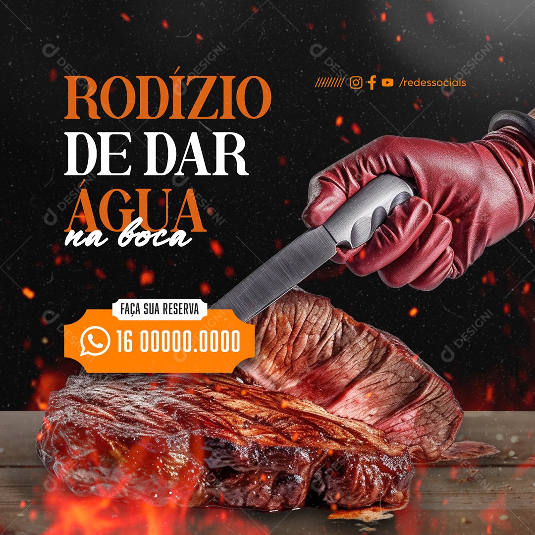 Churrascaria Rodízio de Dar Água na boca Faça sua Reserva Social Media PSD Editável