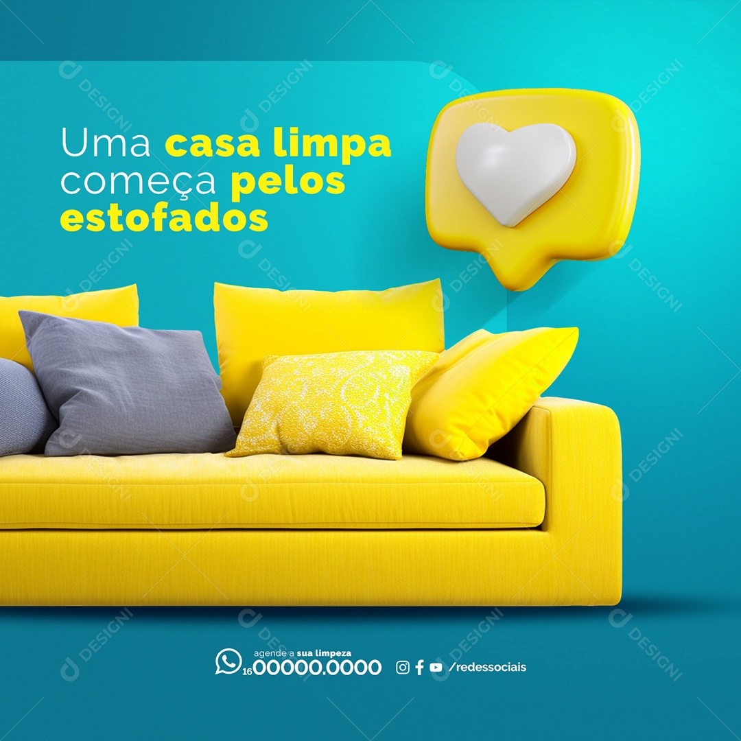 Lavagem e Higienização de Bancos e Sofás Uma casa limpa Social Media PSD Editável