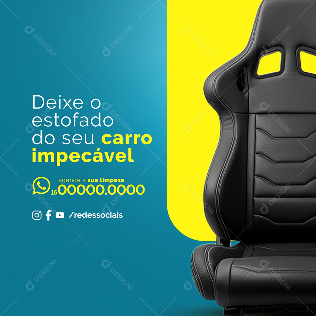 Lavagem e Higienização de Bancos e Sofás Deixe o estofado impecável Social Media PSD Editável