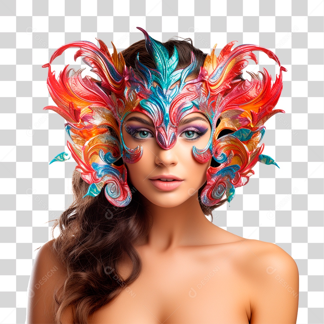 Mulher com Máscara de Carnaval PNG Transparente