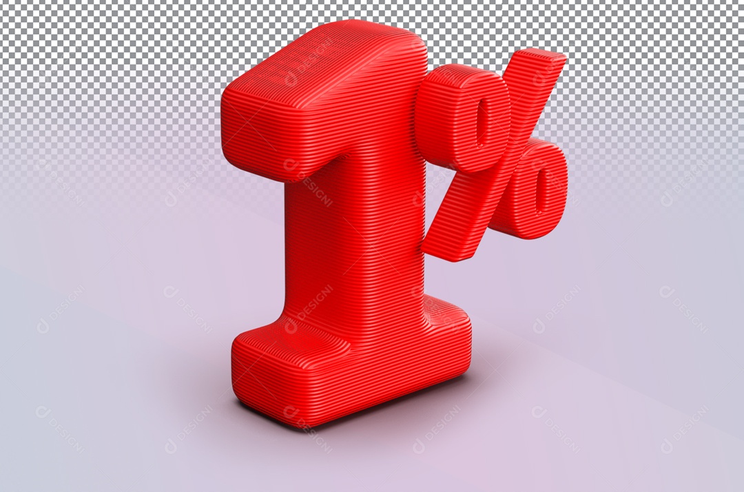 Número 3D 1% de Desconto Vermelho para Composição PSD