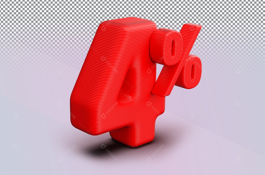 Desconto de 4% Número 3D Vermelho para Composição PSD
