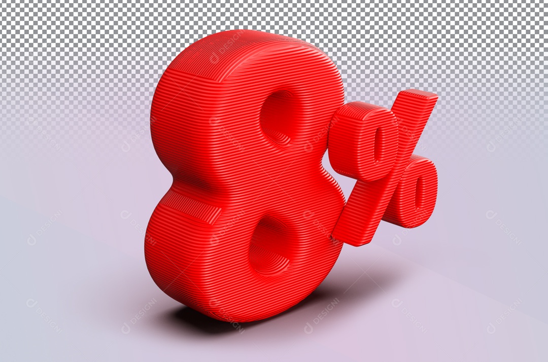 Desconto de 8% Número 3D Vermelho para Composição PSD