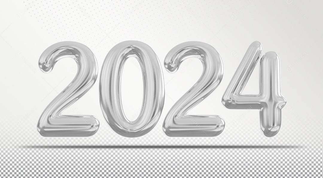 Ano Novo 2024 Número 3D Prata para Composição PSD