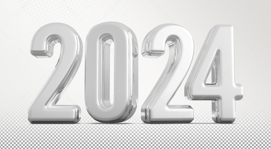 Ano Novo 2024 Número 3D Prata para Composição PSD