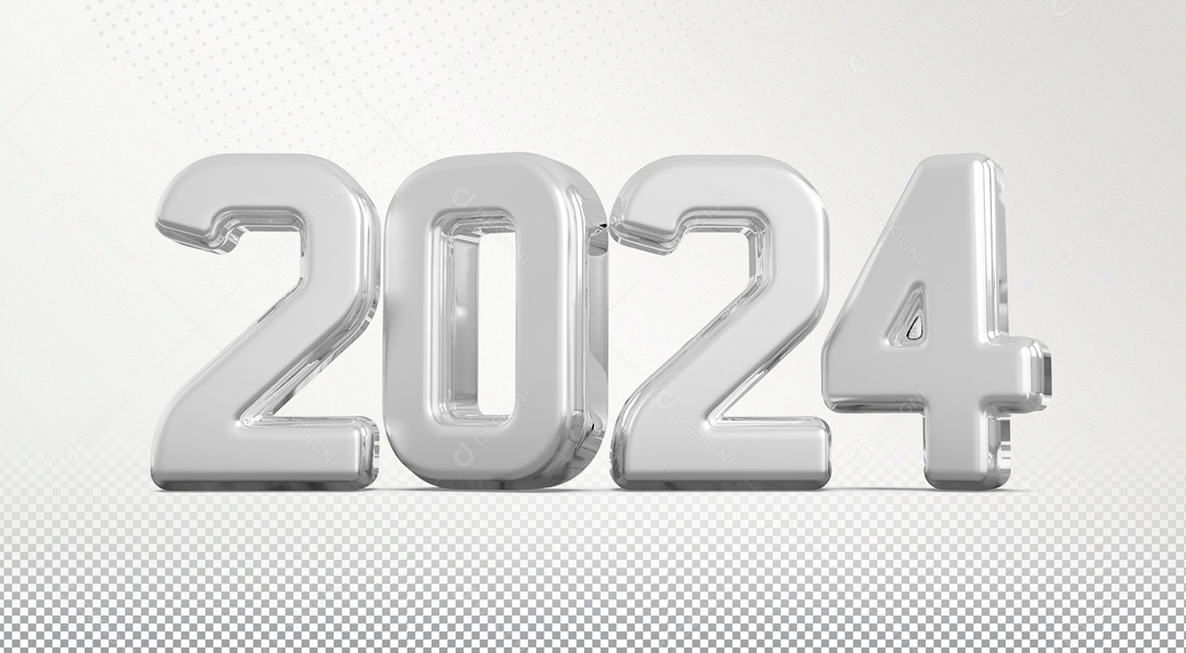 Número 3D 2024 Ano Novo Prata para Composição PSD