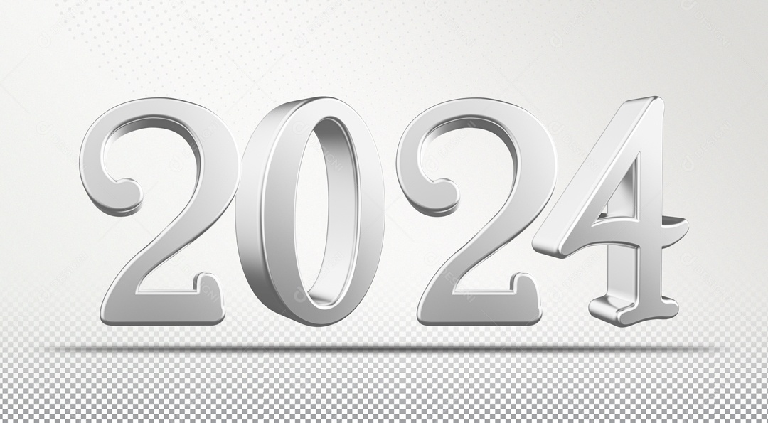 Ano Novo 2024 Prata Número 3D para Composição PSD