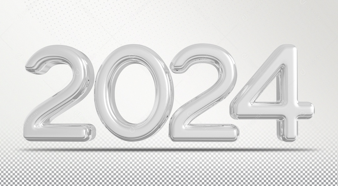 Número 3D 2024 Ano Novo Prata para Composição PSD