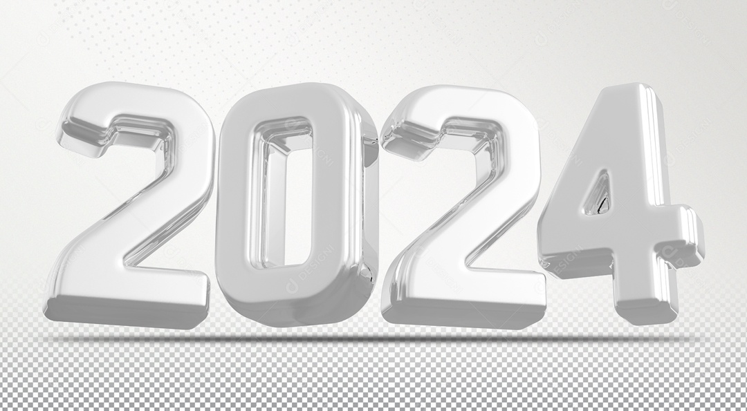 Número 3D 2024 Ano Novo Prata para Composição PSD