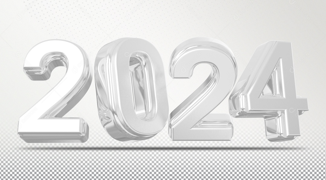 Número 3D 2024 Ano Novo Prata para Composição PSD