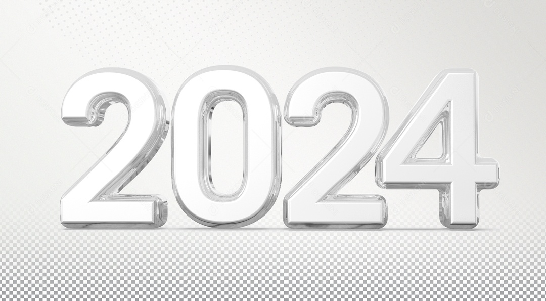 Ano Novo 2024 Prata Número 3D para Composição PSD