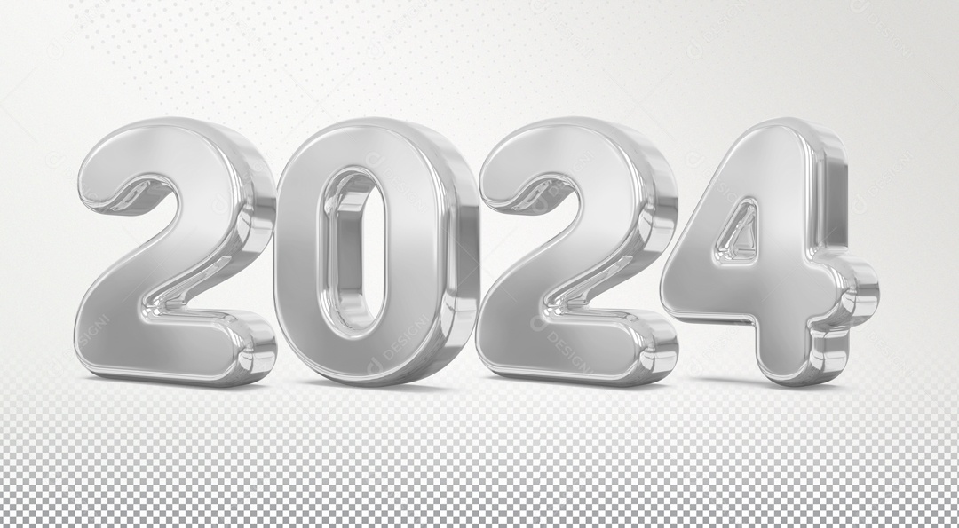 Ano Novo 2024 Número 3D Prata para Composição PSD
