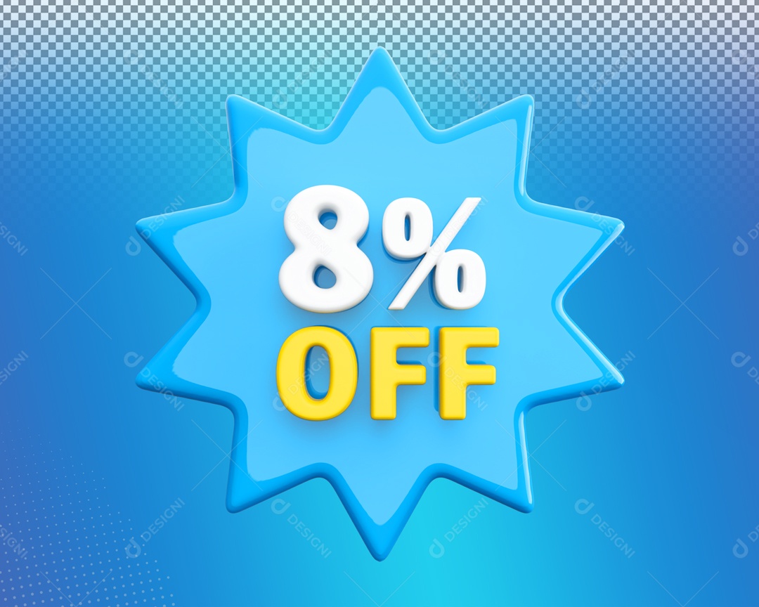 Desconto de 8% OFF Elemento 3D Branco Amarelo para Composição PSD
