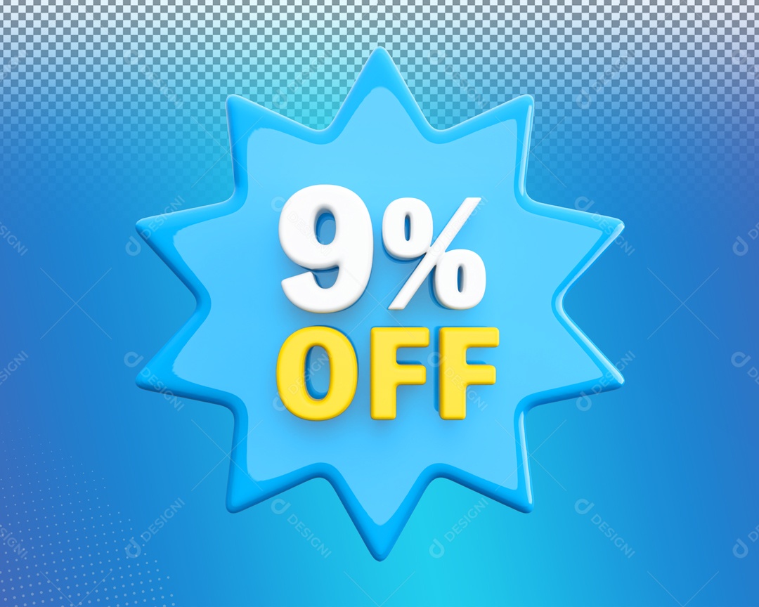 Desconto de 9% OFF Elemento 3D Branco Amarelo para Composição PSD