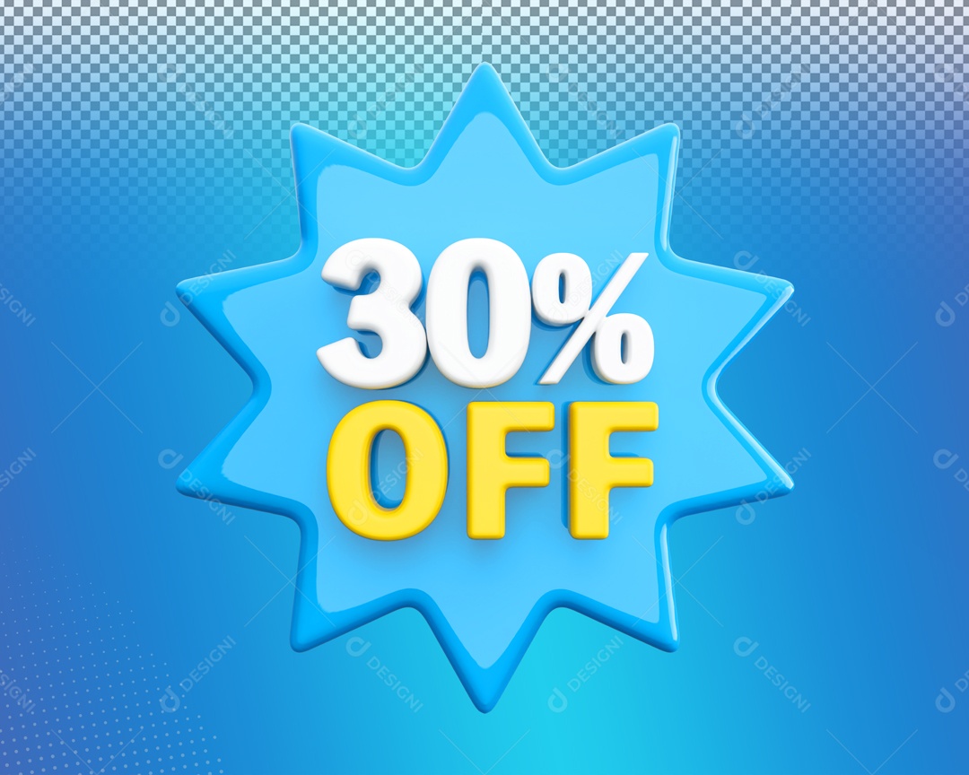 Desconto de 30% OFF Elemento 3D Branco Amarelo para Composição PSD