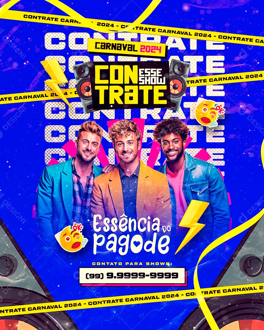 Flyer Carnaval 2024 Contrate esse Show Essência Do Pagode Social Media PSD Editável