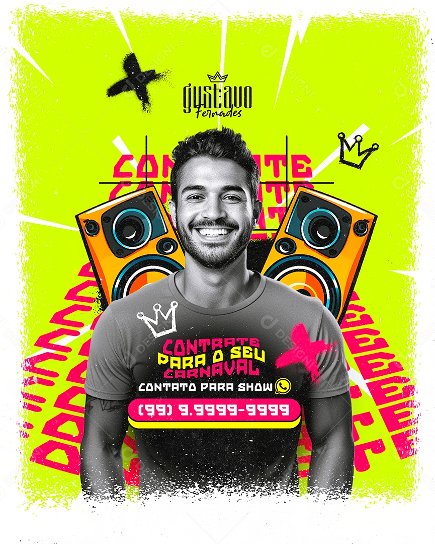 Flyer Carnaval Gustavo Fernades Contrate para o Seu Carnaval Social Media PSD Editável