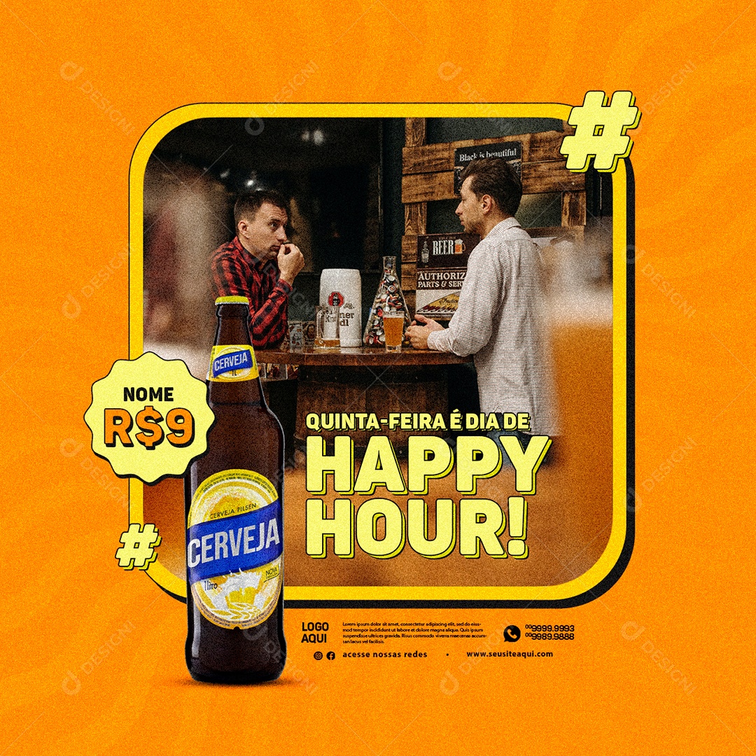 Distribuidora de Bebidas Cerveja Quinta Feira é Dia de Happy Hour Social Media PSD Editável