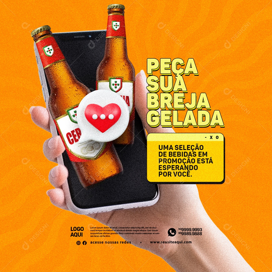 Distribuidora de Bebidas Cerveja Peça sua Breja Gelada Social Media PSD Editável