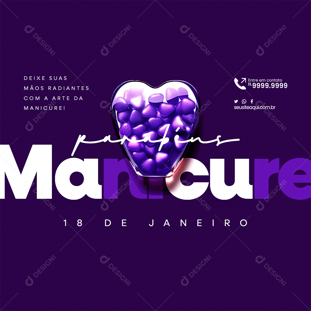 Dia da Manicure 18 De Janeiro parabéns Deixe suas Mãos Radiantes Social Media PSD Editável