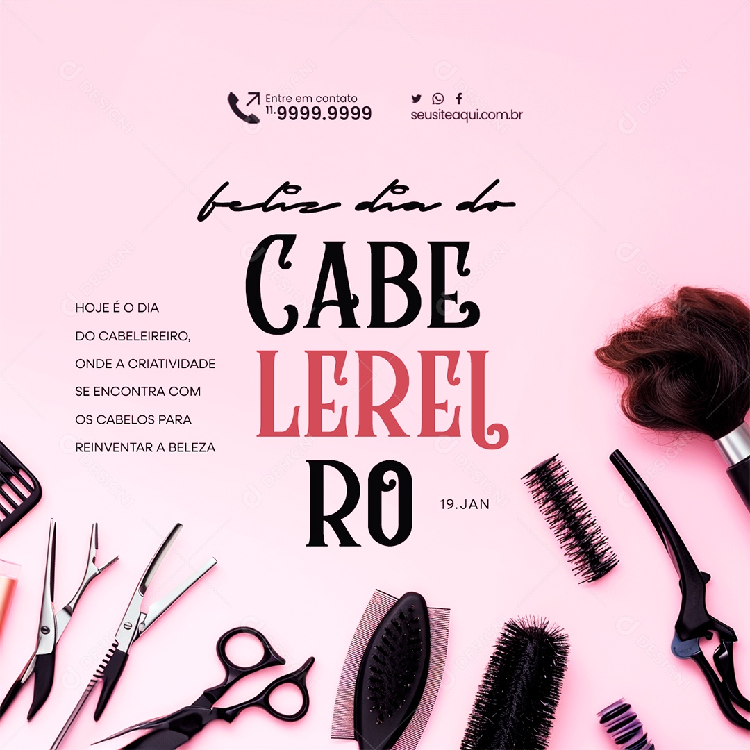 Dia Do Cabeleireiro 19 De Janeiro Onde a Criatividade se Encontra Social Media PSD Editável