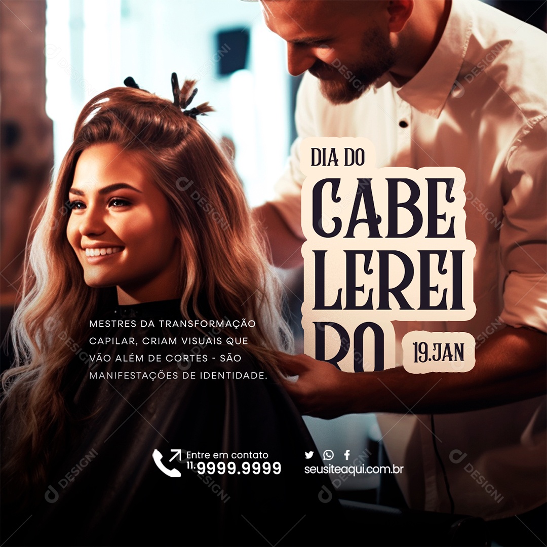 Dia Do Cabeleireiro 19 De Janeiro Mestres Da Transformação Social Media PSD Editável