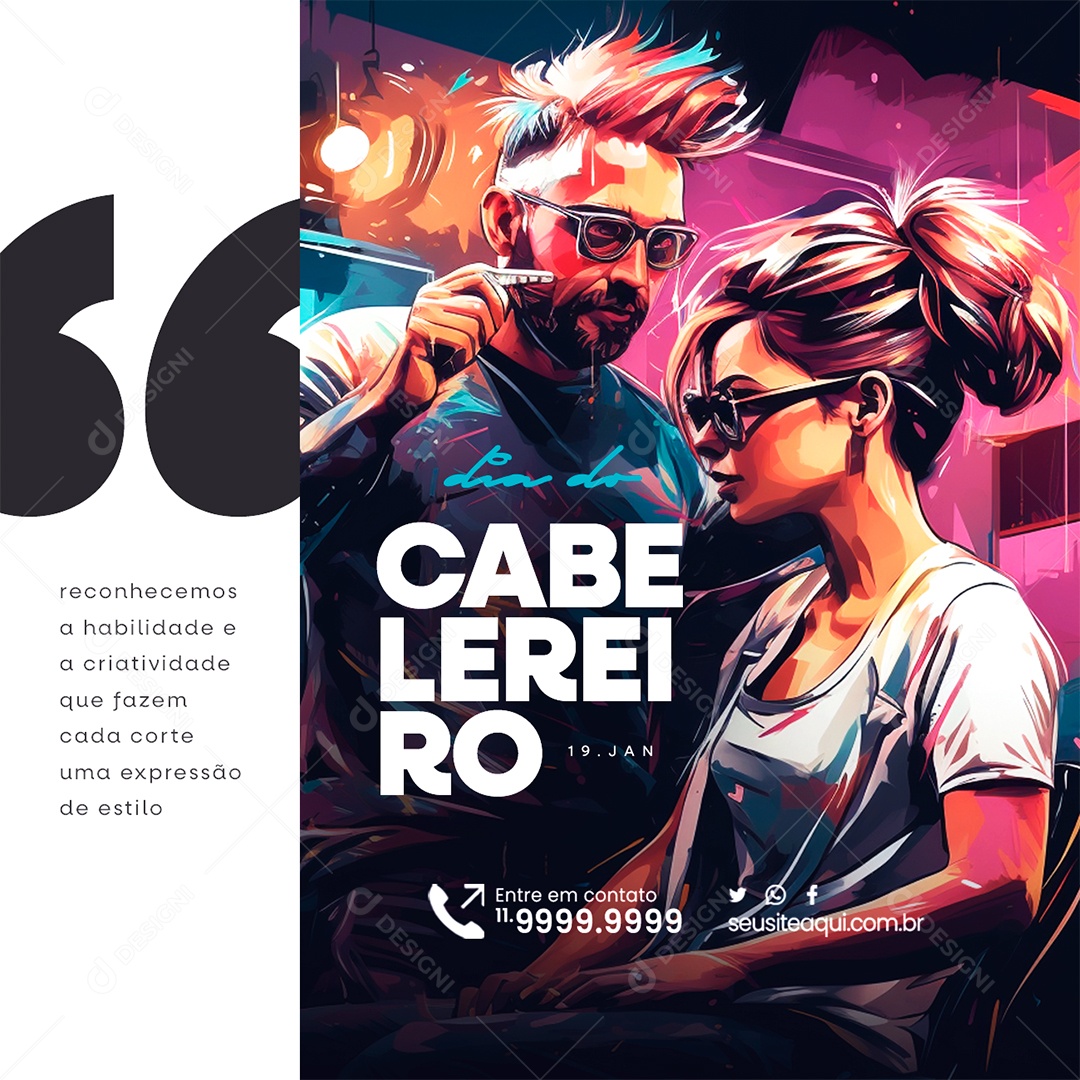 Dia Do Cabeleireiro 19 De Janeiro Reconhecemos a habilidade Social Media PSD Editável