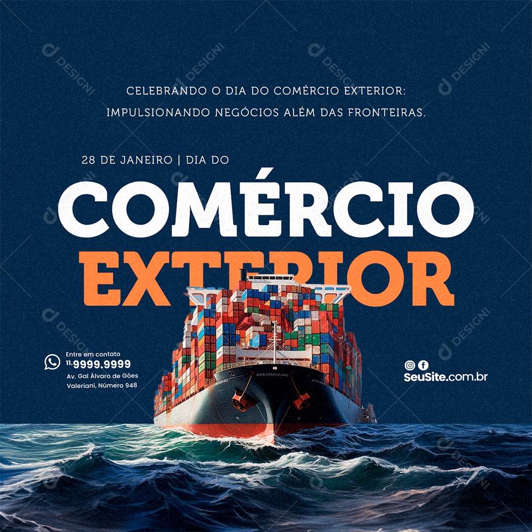 Dia do Comércio Exterior 28 De Janeiro Celebrando Impulsionando Negócios Social Media PSD Editável
