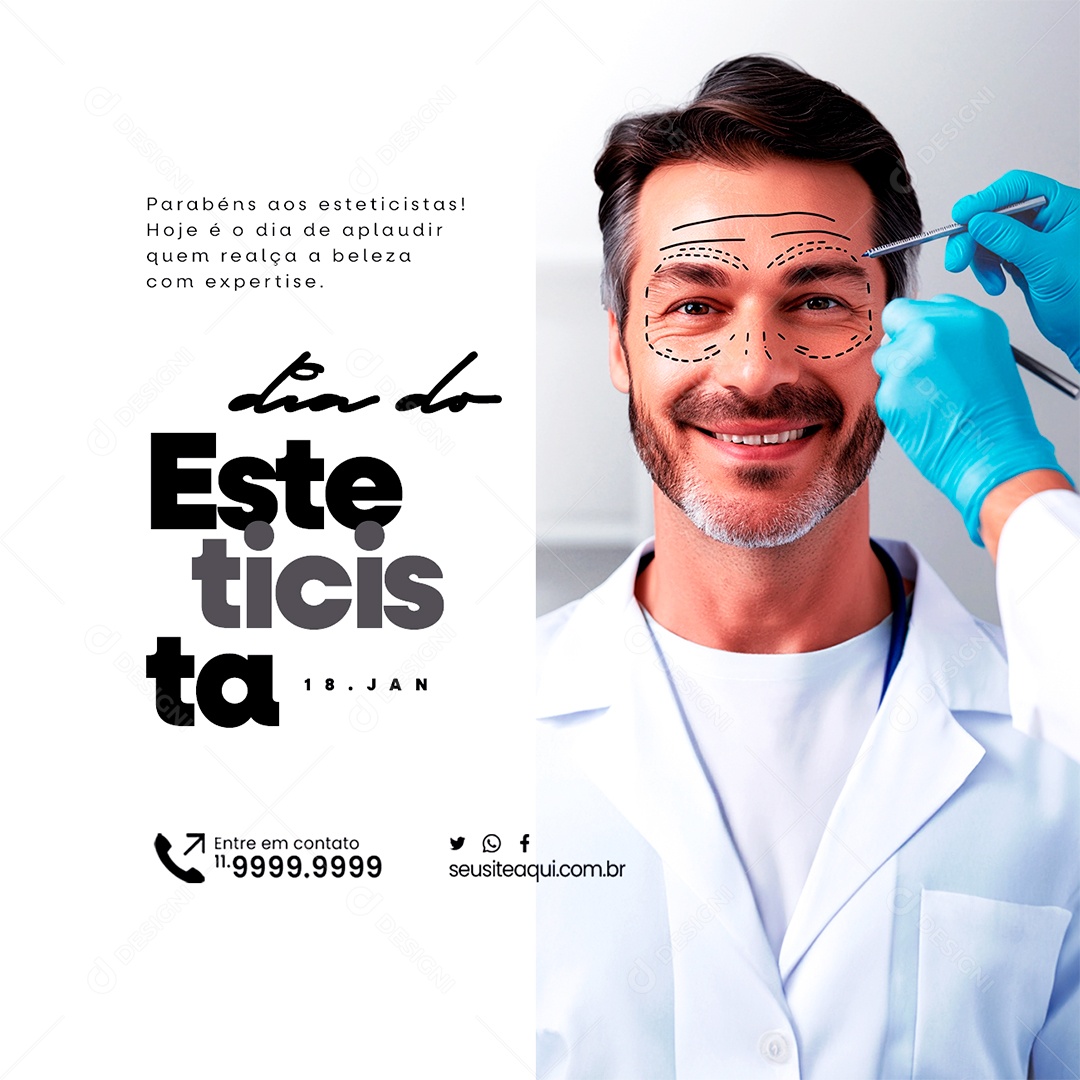 Dia do Esteticista 18 De Janeiro Parabéns aos esteticistas Social Media PSD Editável